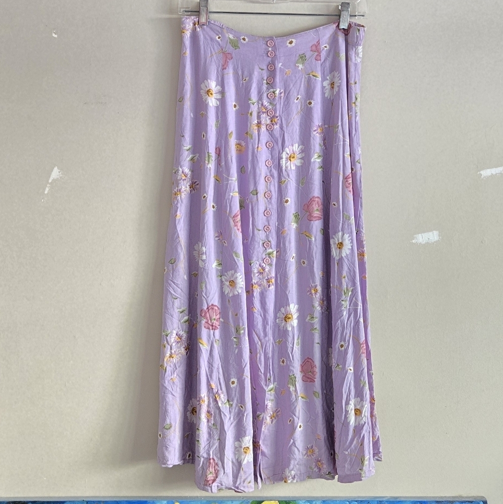 Vintage Giorgio fiorlini Collection Lavendar Purple Floral Maxi Button Up Skirt